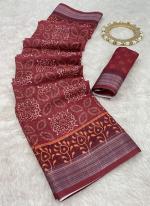 Linen Maroon Casual Wear Digital Printed Saree